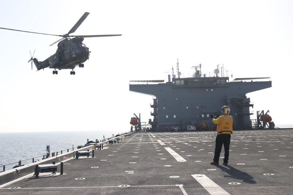 French conduct deck landing qualifications aboard USS Lewis B. Puller (ESB 3)