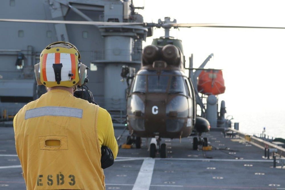 French conduct deck landing qualifications aboard USS Lewis B. Puller (ESB 3)