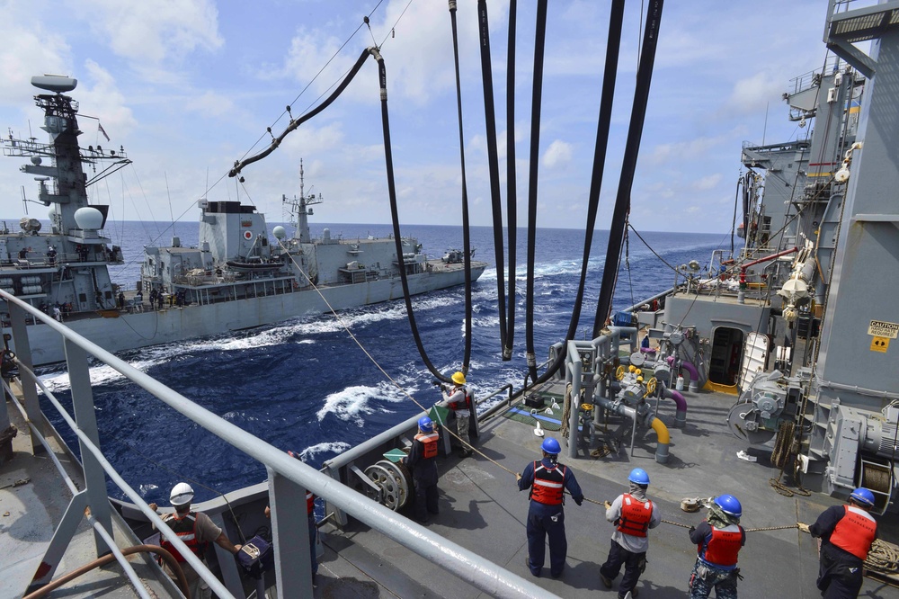 HMS Montrose conducts RAS drill with USNS Guadalupe