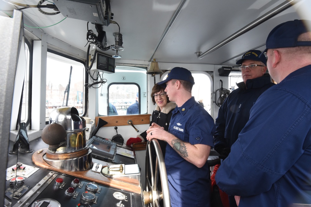 Maine Senator Susan Collins gets underway with the Coast Guard in Portland Harbor