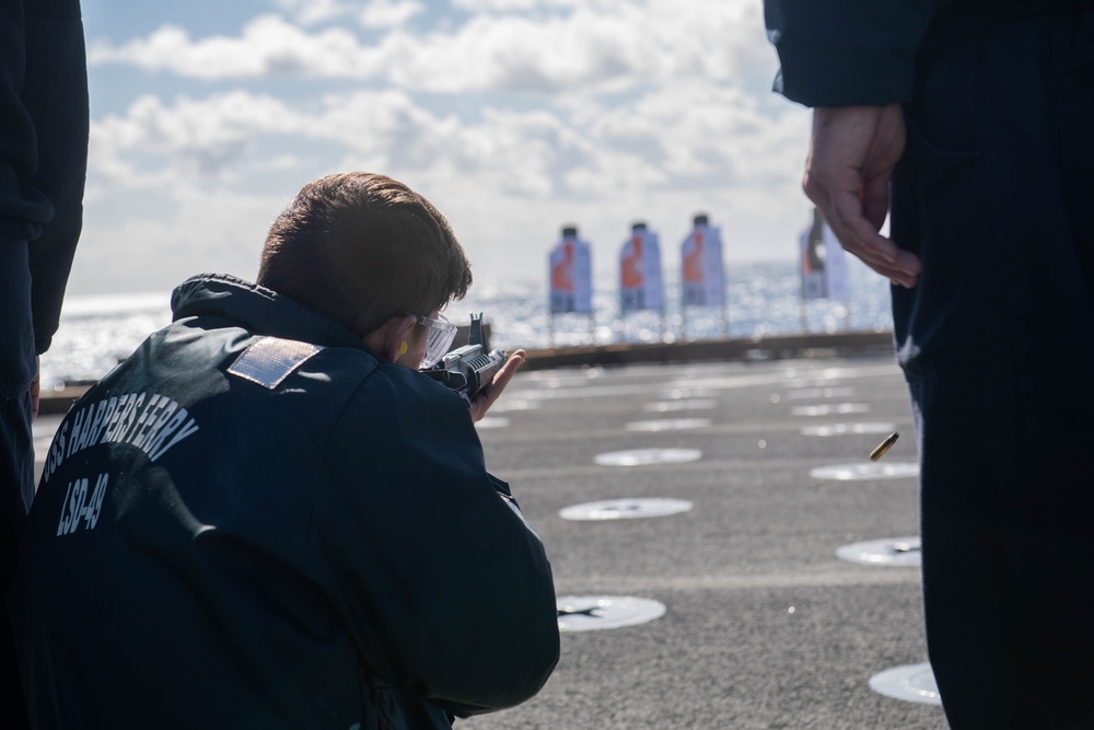 USS Harpers Ferry Conducts Small Arms Qualification Course