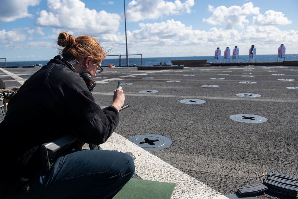 USS Harpers Ferry Conducts Small Arms Qualification Course