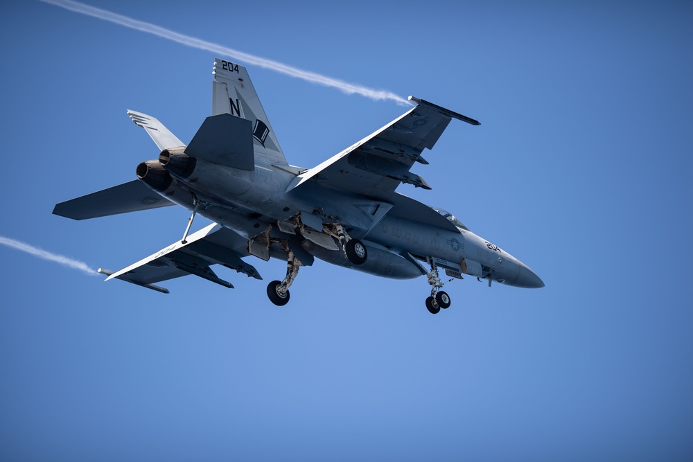 The aircraft carrier USS John C. Stennis (CVN 74) conducts flight operations