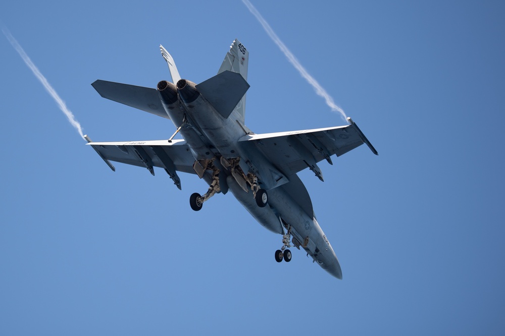 The aircraft carrier USS John C. Stennis (CVN 74) conducts flight operations