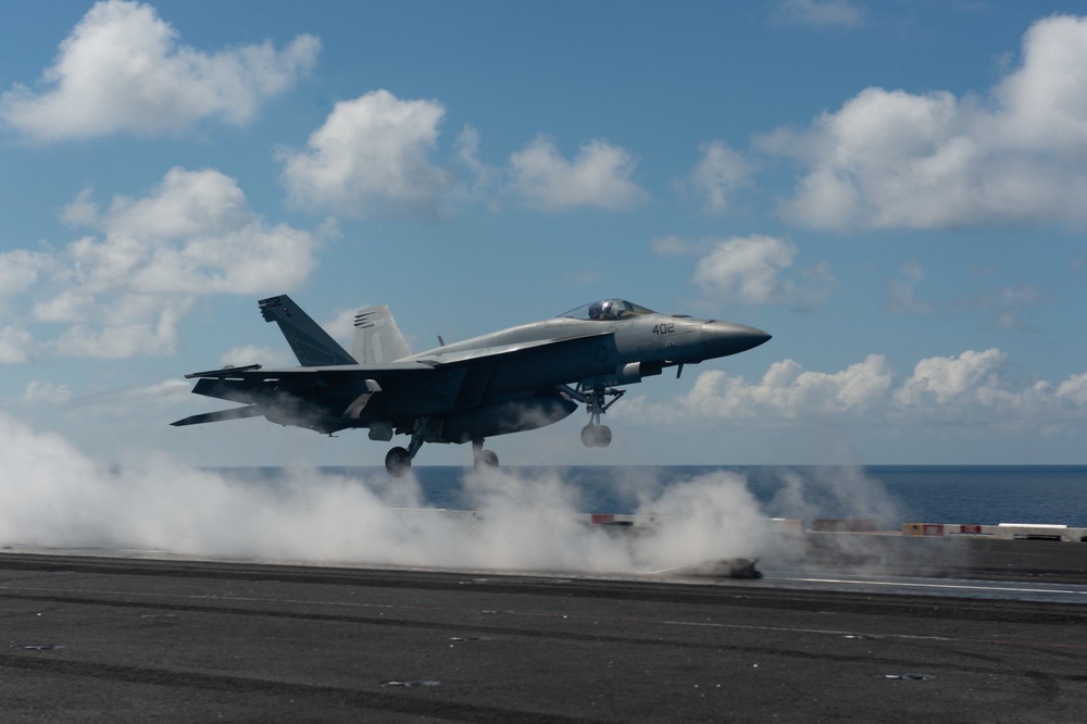 The aircraft carrier USS John C. Stennis (CVN 74) conducts flight operations