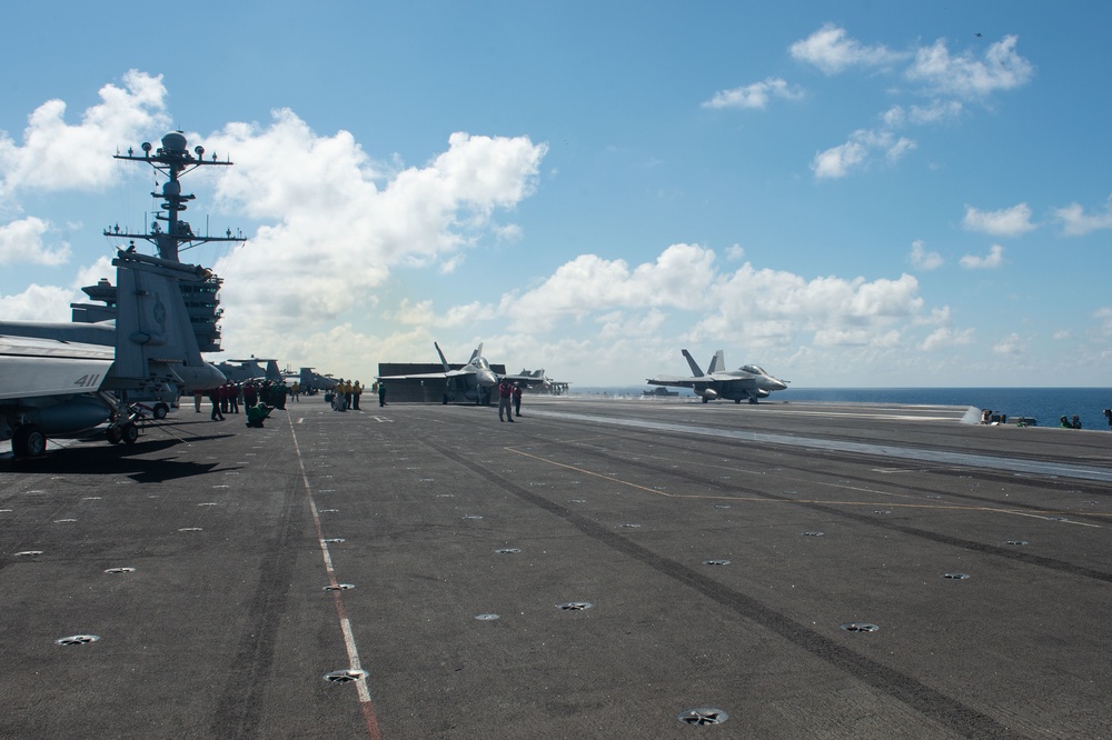 The aircraft carrier USS John C. Stennis (CVN 74) conducts flight operations