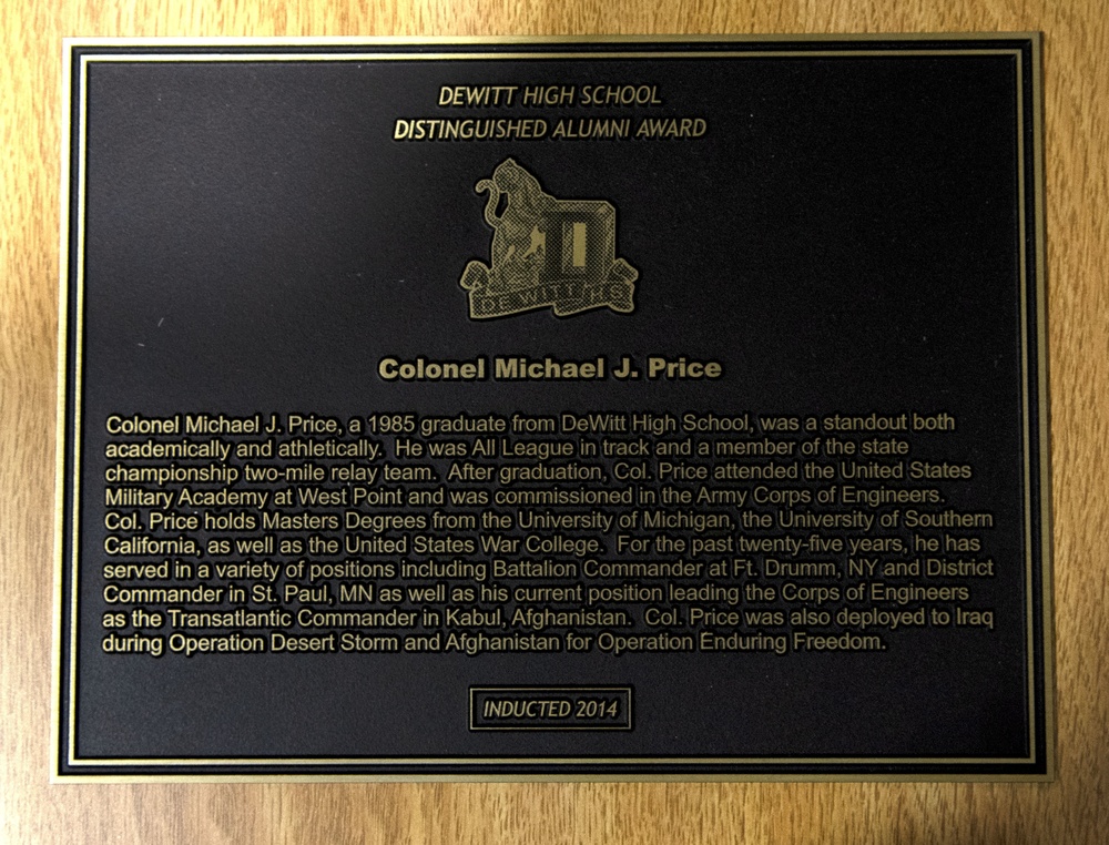 Col. Michael James Price's Distinguished Alumni Award from DeWitt High School