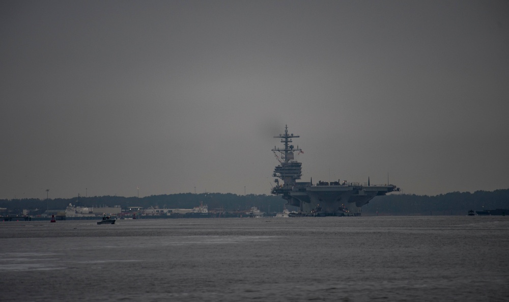 CVN 77 Transits Elizabeth River To NNSY