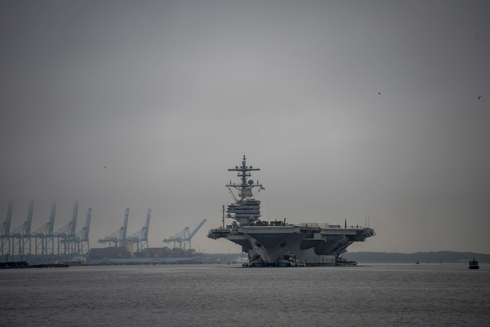 CVN 77 Transits Elizabeth River To NNSY