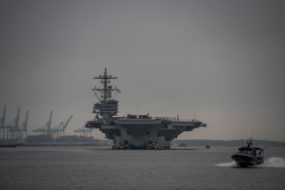 CVN 77 Transits Elizabeth River To NNSY