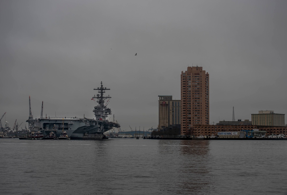 CVN 77 Transits Elizabeth River To NNSY