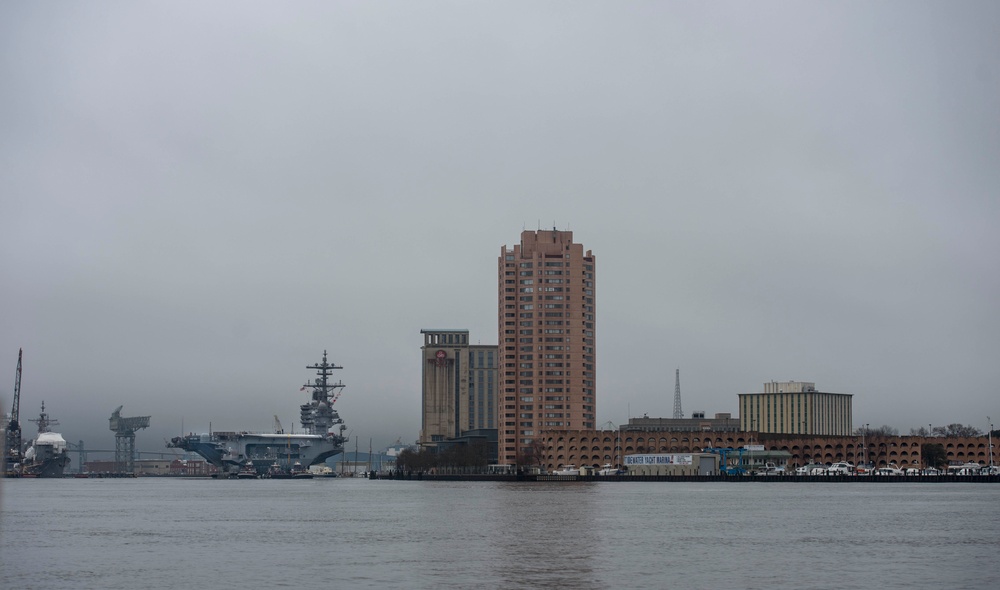 CVN 77 Transits Elizabeth River To NNSY