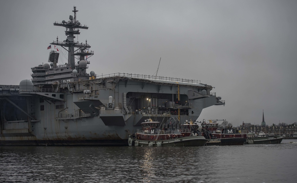 CVN 77 Transits Elizabeth River To NNSY