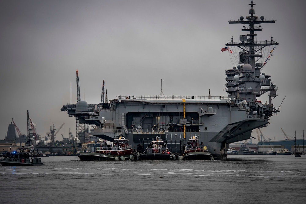 CVN 77 Transits Elizabeth River To NNSY