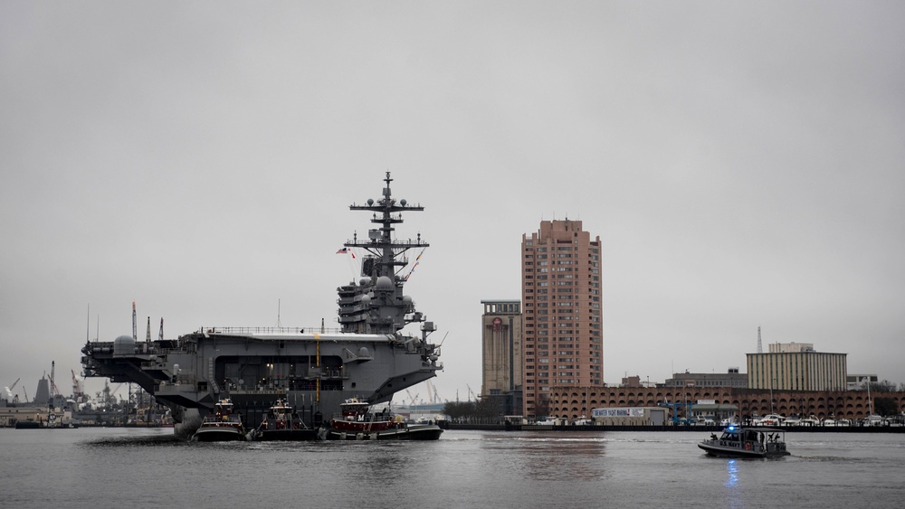 CVN 77 Transits Elizabeth River To NNSY