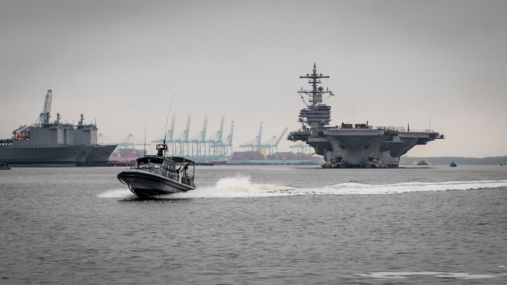 CVN 77 Transits Elizabeth River To NNSY