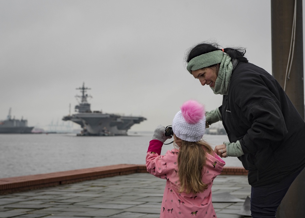 CVN 77 Transits Elizabeth River To NNSY