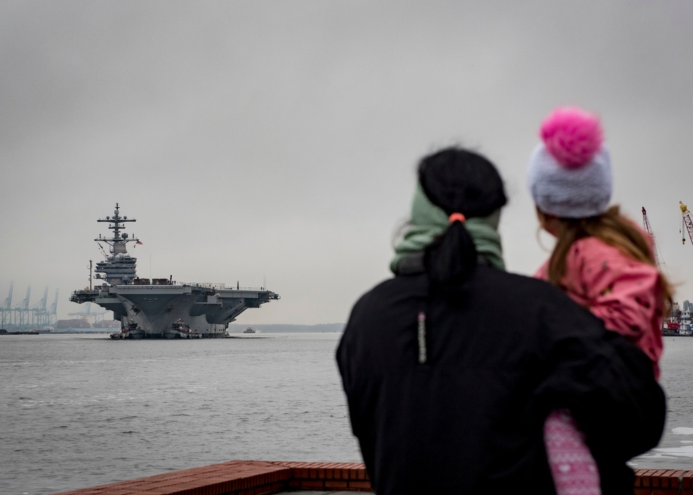 CVN 77 Transits Elizabeth River To NNSY