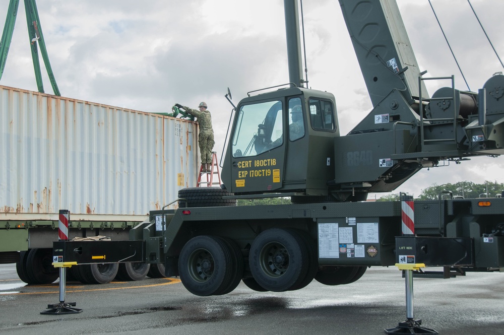 Seabee Crane Crew Moves 40-Foot Containers