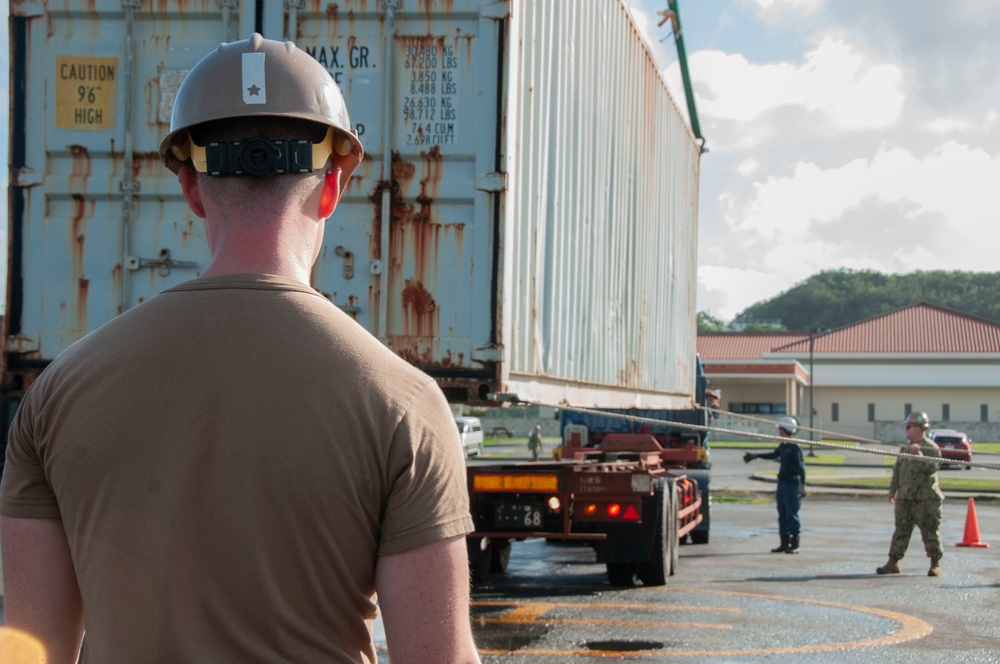 Seabee Crane Crew Moves 40-Foot Containers