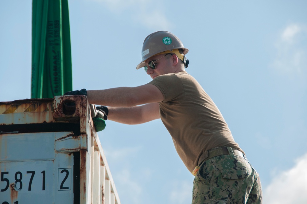 Seabee Crane Crew Moves 40-Foot Containers