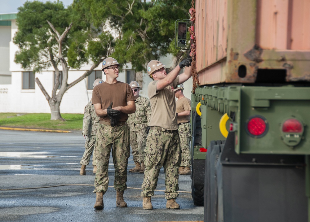 Seabee Crane Crew Moves 40-Foot Containers