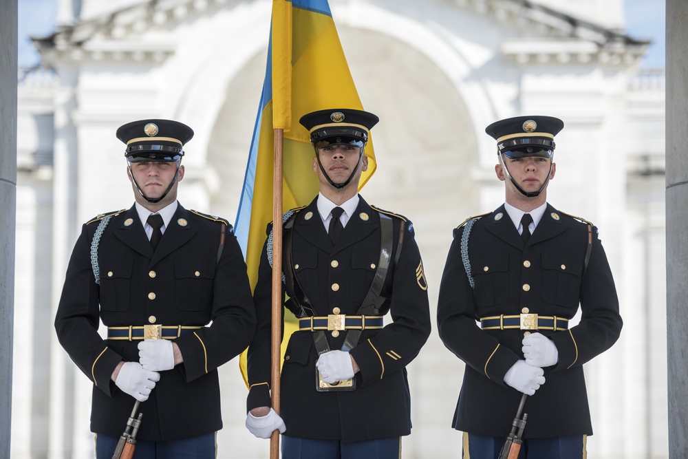 Ukrainian Army Col. Gen. Serhiy Popko Participates in an Army Full Honors Wreath-Laying Ceremony at the Tomb of the Unknown
