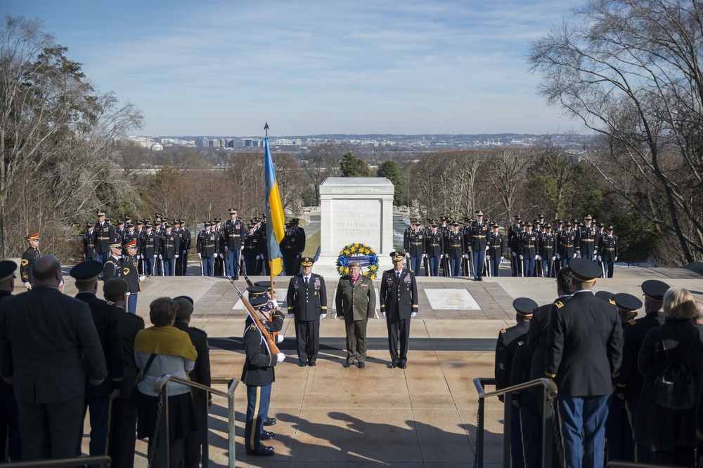 Ukrainian Army Col. Gen. Serhiy Popko Participates in an Army Full Honors Wreath-Laying Ceremony at the Tomb of the Unknown