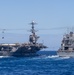 The aircraft carrier USS John C. Stennis (CVN 74) receives supplies from the USNS Cesar Chavez (T-AKE 14) during a replenishment-at-sea in the Pacific Ocean, Feb. 17, 2019.