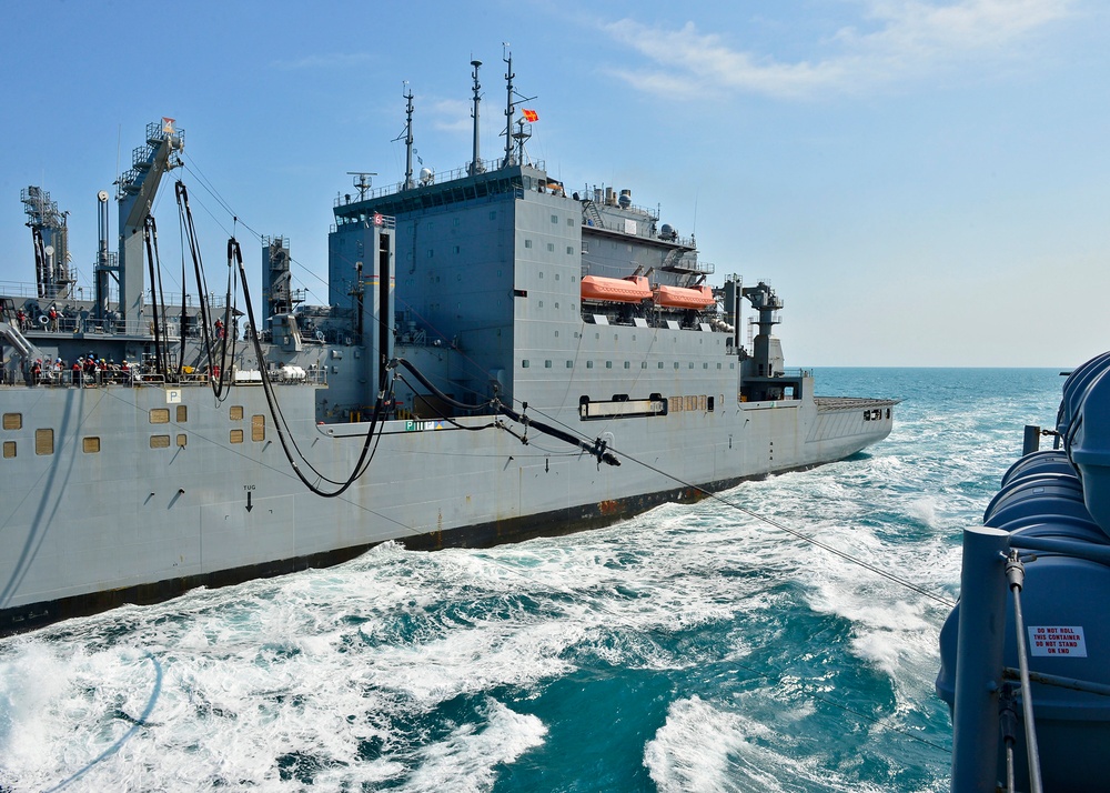 USS Blue Ridge conducts replenishment at sea