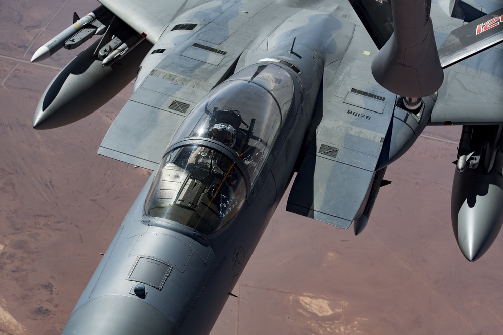 F-15C Eagles fly in support of CJTF-OIR