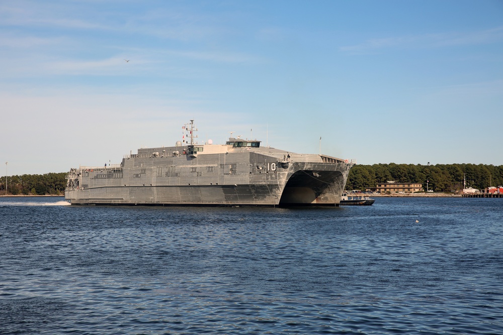 USNS Burlington (T-EPF 10) pulls into Joint Expeditionary Base Little Creek-Fort Story