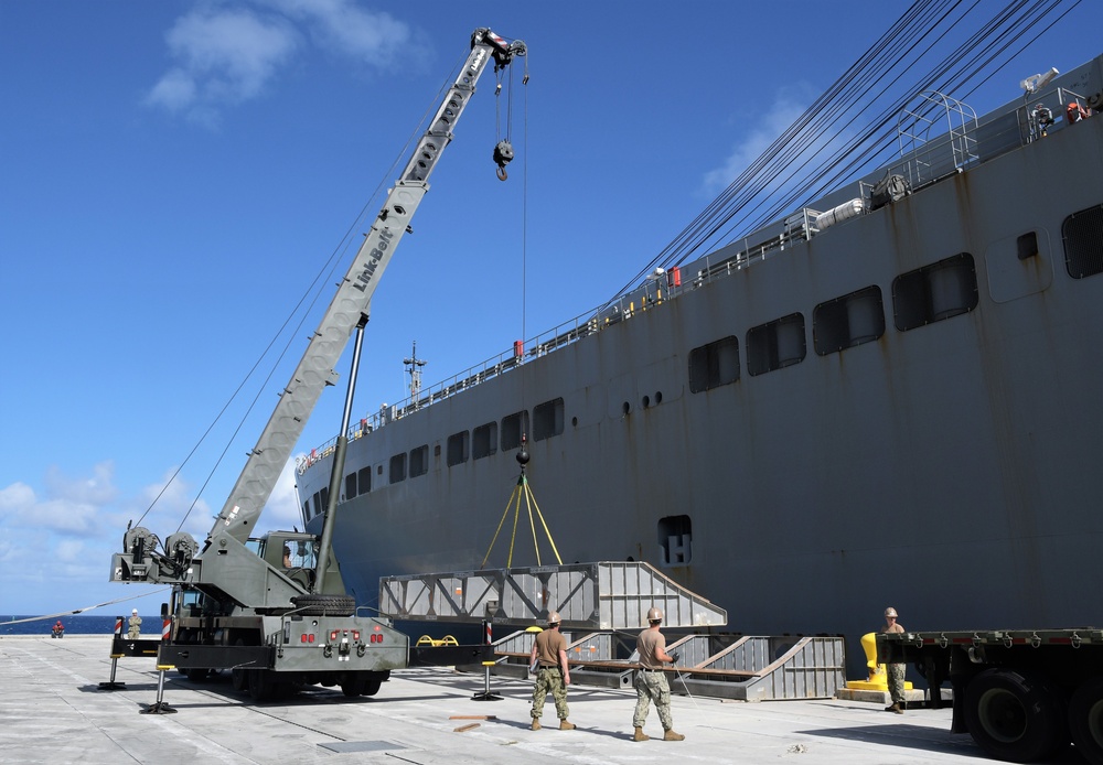 Naval Mobile Construction Battalion (NMCB) 133, Det. Guam’s crane crew conduct a turnover crane lift