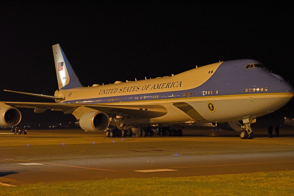 Air Force One touches down at RAF Mildenhall