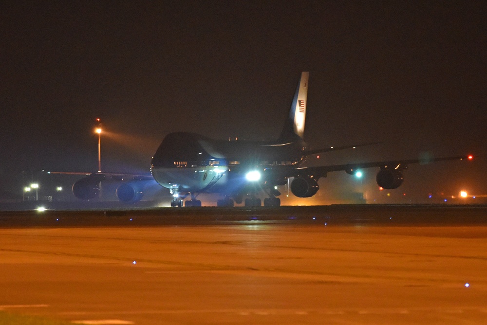 Air Force One touches down at RAF Mildenhall