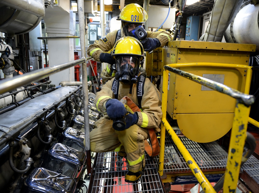 Coast Guard Cutter Alert crew train for main-space fire
