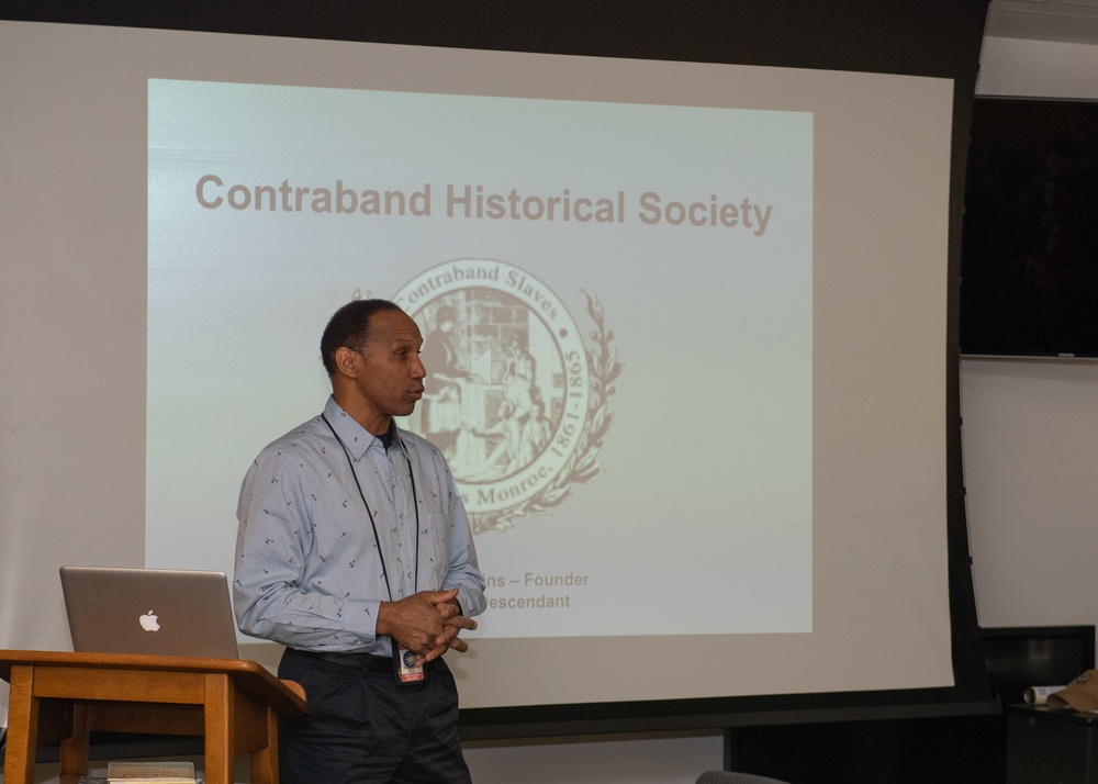 Sailors attend a presentation by the Contraband Historical Society in observance of African American/Black History Month.