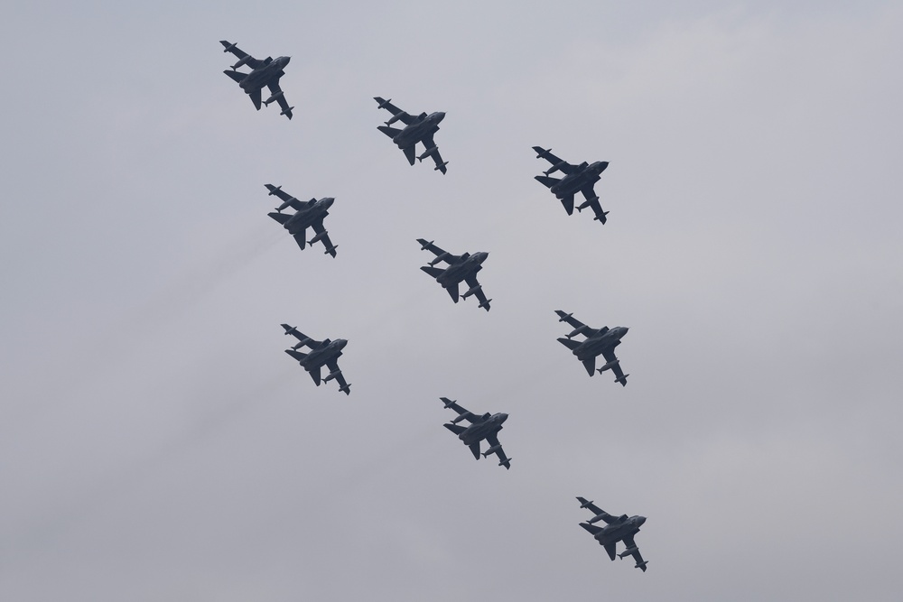 RAF Marham Tornado conduct 9-ship Flypast