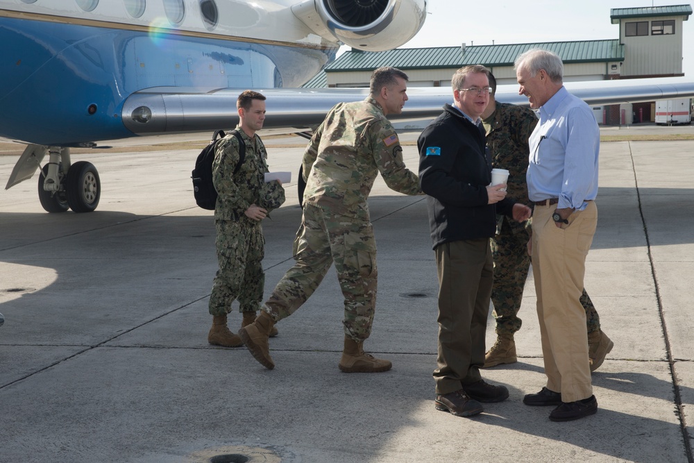 Deputy Secretary of Defense and Secretary of the Navy tour Marine Corps Base Camp Lejeune and Marine Corps Air Station New River to survey hurricane damage