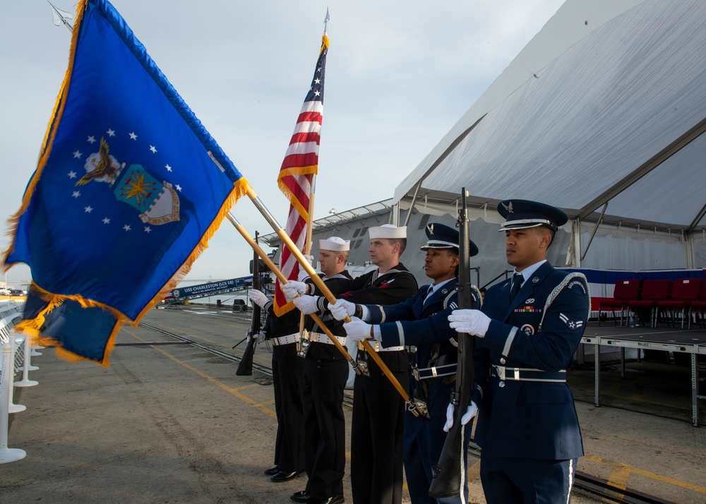 Color Guard Prepares for Future USS Charleston (LCS 18) Commissioning Ceremony