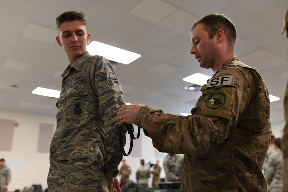 142nd Security Forces Airmen practice handcuff training during PATRIOT South