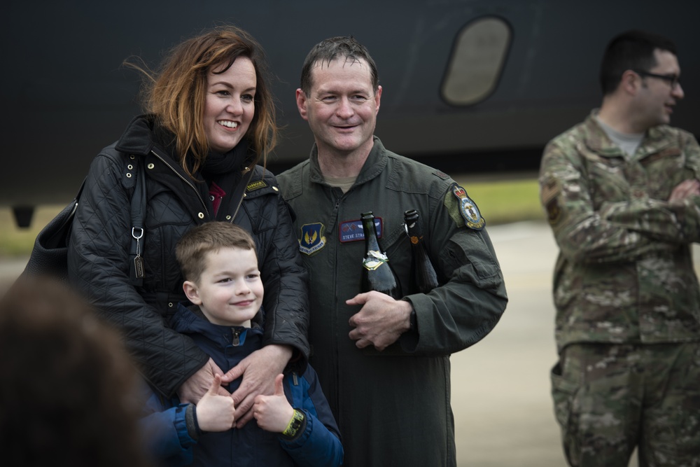 U.S. Air Force Maj. Steven Strasbaugh's "fini flight" at RAF Mildenhall
