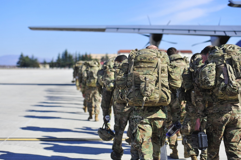 Paratroopers ready to load plane