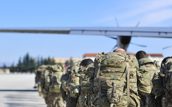 Paratroopers ready to load plane
