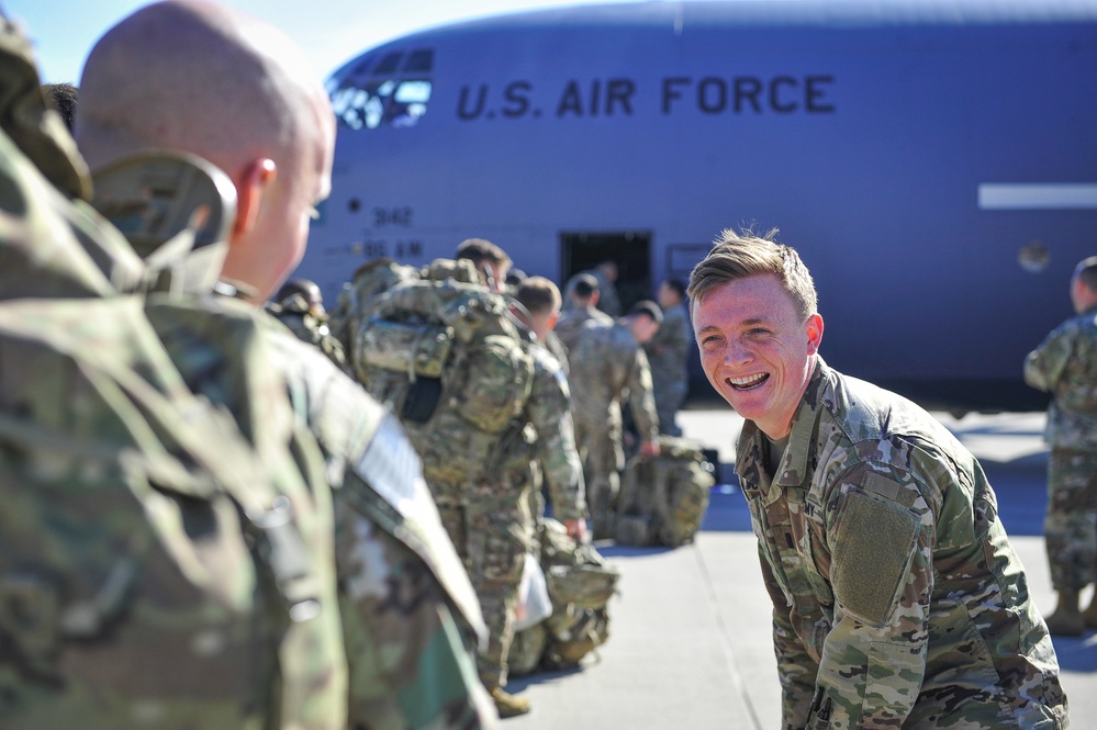 Paratrooper before loading aircraft