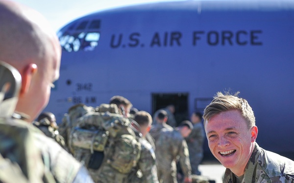 Paratrooper before loading aircraft