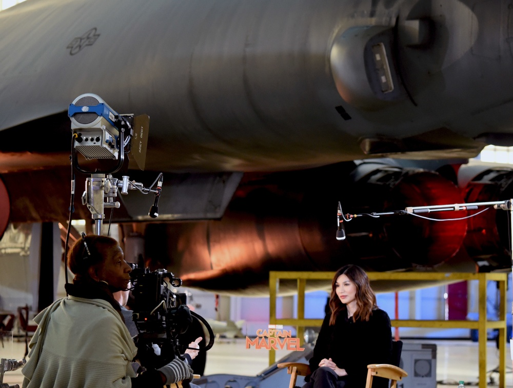 Gemma Chan at Edwards AFB with B-1