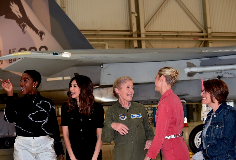 Gen Jeannie Leavitt with Captain Marvel cast at Edwards AFB