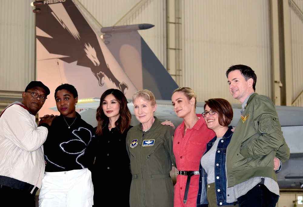 Gen Jeannie Leavitt with Captain Marvel cast at Edwards AFB