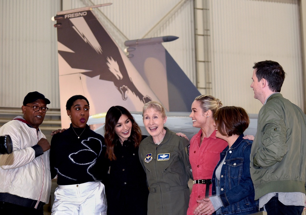 Gen Jeannie Leavitt with Captain Marvel cast at Edwards AFB